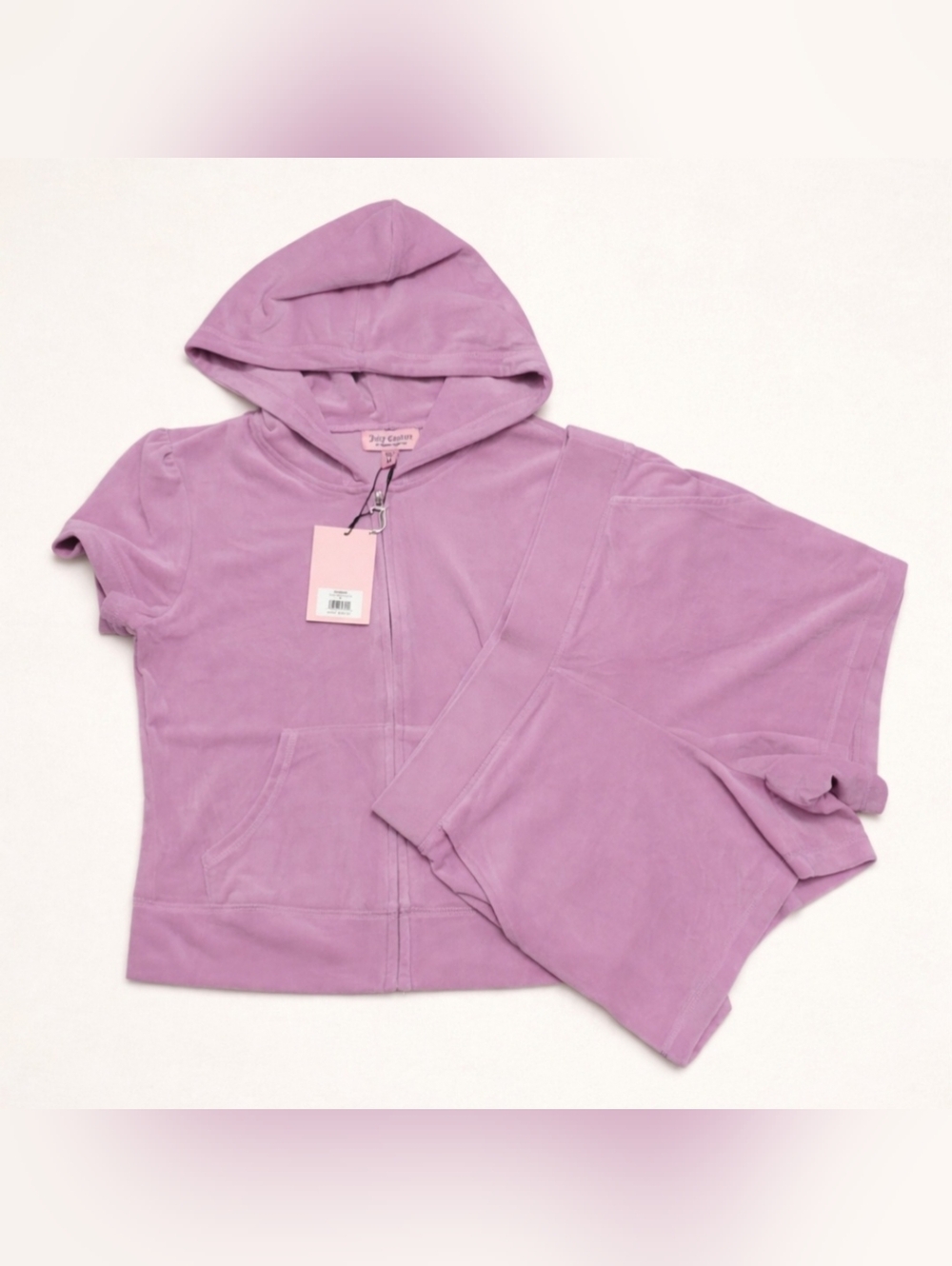 Juicy Couture Dewberry Velour Short Sleeve Hoodie & Shorts Tracksuit Set - M